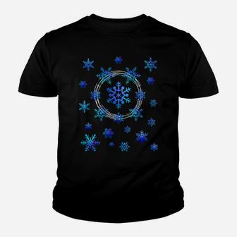 Beautiful Blue Falling Snowflakes Winter Season Snow Lover Youth T-shirt | Crazezy
