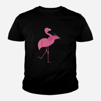 Beautiful Flamingo Playing Clarinet Musician Youth T-shirt | Crazezy UK