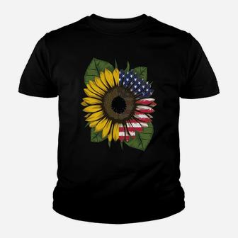 Beautiful Sunflower American Flag Patriotic Women Christmas Youth T-shirt | Crazezy CA