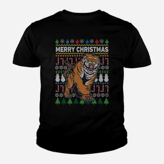 Beautiful Tiger Merry Christmas Ugly Xmas Big Cat Design Sweatshirt Youth T-shirt | Crazezy DE