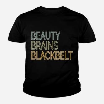 Beauty Brains Black Belt Karate Taekwondo Martial Arts Gift Youth T-shirt | Crazezy AU