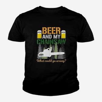 Beer And My Chainsaw Arborist Logger Forestry Lumberjack Youth T-shirt | Crazezy