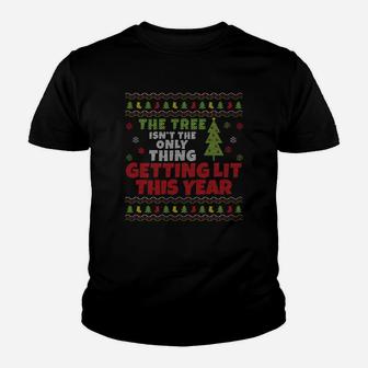 Beer Wine Ugly Christmas Sweatshirt Tree Getting Lit Youth T-shirt | Crazezy
