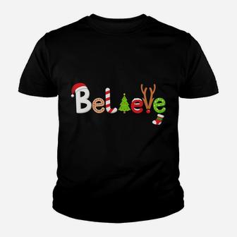 Believe Christmas Santa Claus Holiday Xmas Magic Pjs Funny Youth T-shirt | Crazezy