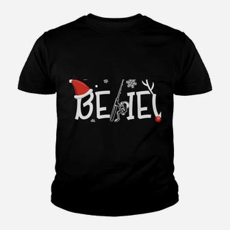 Believe Xmas Rode Reindeer Funny Fishing Christmas Youth T-shirt | Crazezy