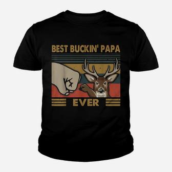 Best Buckin' Papa Ever Deer Hunting Dad Gifts Retro Vintage Youth T-shirt | Crazezy