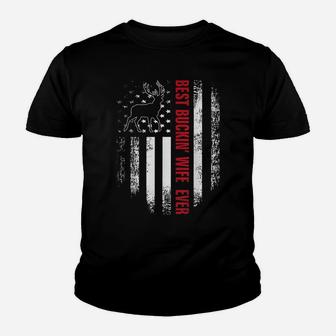 Best Buckin' Wife Ever American Usa Flag Deer Hunting Gift Youth T-shirt | Crazezy