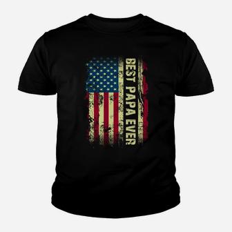 Best Papa Ever Vintage American Flag Gift Fathers Day Tee Sweatshirt Youth T-shirt | Crazezy