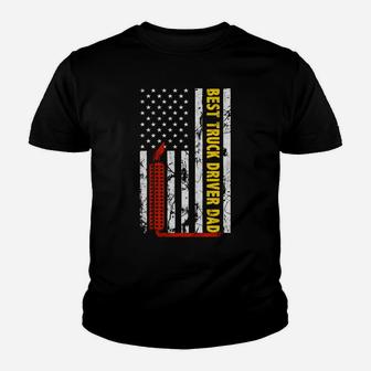 Best Truck Driver Dad Ever Thin Yellow Line American Flag Youth T-shirt | Crazezy UK