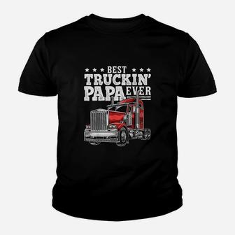 Best Truckin Papa Ever Big Rig Trucker Youth T-shirt | Crazezy