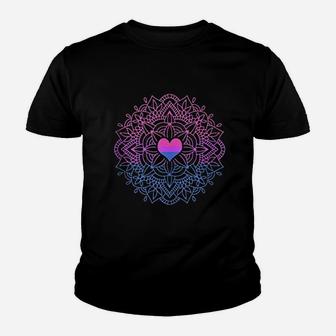 Bi Flag Heart Mandala Youth T-shirt | Crazezy