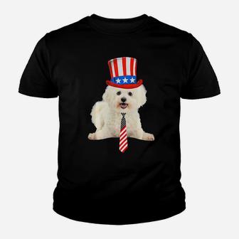 Bichon Frise 4Th Of July Dog In Top And Tie Youth T-shirt - Monsterry