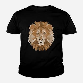 Big Lion Face Graphic Animal Polygon Youth T-shirt | Crazezy