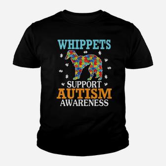 Big Puzzle Heart Whippet Support Autism Awareness Youth T-shirt - Monsterry UK