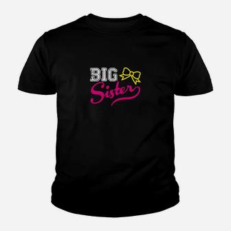 Big Sister Kinder Tshirt mit Schleifenmotiv, Schwarzes Mädchen-Kinder Tshirt - Seseable