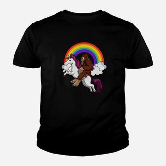Bigfoot Riding Unicorn Magical Rainbow Youth T-shirt - Thegiftio UK