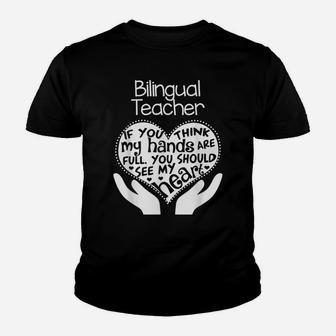 Bilingual Teacher T Shirt Heart Hands School Team Group Gift Youth T-shirt | Crazezy UK
