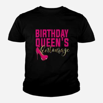 Birthday Queens Squad Matching Party Bestie Pink Shoe Youth T-shirt | Crazezy