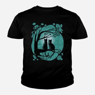 Black Cat Design For Women Kitten Couple Watch The Full Moon Youth T-shirt | Crazezy