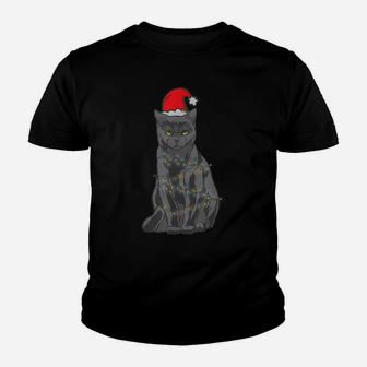 Black Cat I Christmas Light I Funny Cat Gift Christmas Youth T-shirt | Crazezy AU