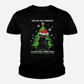 Black Cat Santa Give Me The Strength To Walk Away From Stupid People Youth T-shirt - Monsterry UK