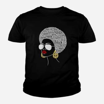 Black History Month African American Hair Word Art Youth T-shirt | Crazezy UK