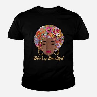 Black Is Beautiful Floral Afro Hair Youth T-shirt | Crazezy AU