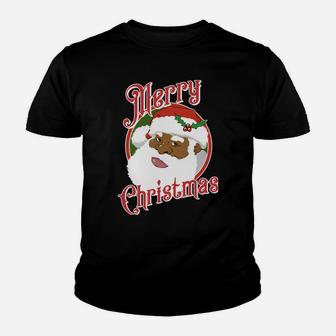 Black Merry Christmas African American Santa Claus Youth T-shirt | Crazezy CA