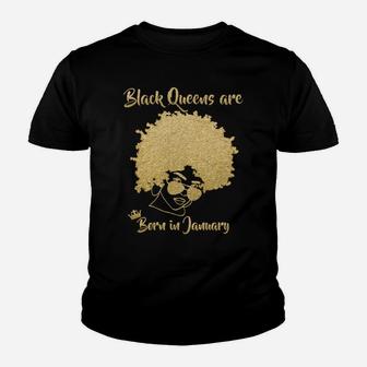 Black Queen January Birthday Gift Woman Afro Choclit Melanin Youth T-shirt | Crazezy