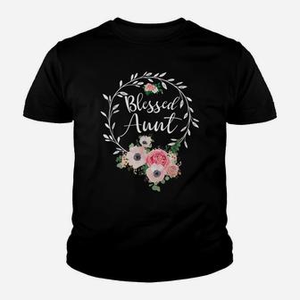 Blessed Aunt Shirt For Women Flower Decor Aunt Youth T-shirt | Crazezy