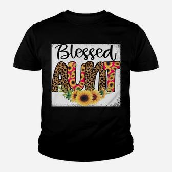 Blessed Aunt Women Bleached Cheetah Print Sunflowers Auntie Sweatshirt Youth T-shirt | Crazezy