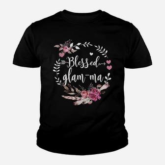 Blessed Glam-Ma Thanksgiving Floral Funny Gifts Youth T-shirt | Crazezy