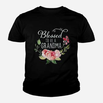 Blessed To Be A Grandma With Flowers Youth T-shirt | Crazezy