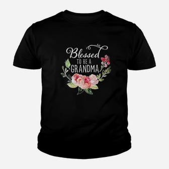 Blessed To Be A Grandma With Flowers Youth T-shirt | Crazezy UK