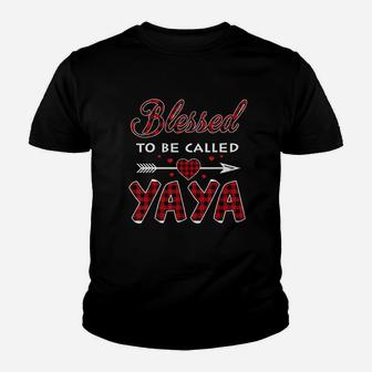 Blessed To Be Called Yaya Buffalo Plaid Grandma Christmas Youth T-shirt - Thegiftio UK