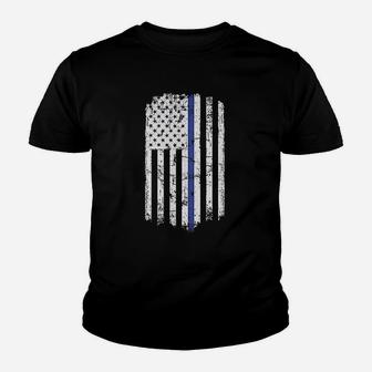 Blue Line Police American Flag Raw Edge Raglan Youth T-shirt | Crazezy DE