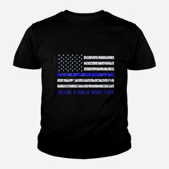 Blue Lives Matter Flag With Blue Line Printed Youth T-shirt | Crazezy