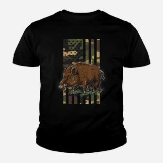 Boar Hunting Camo American Flag Hog Hunter Youth T-shirt | Crazezy