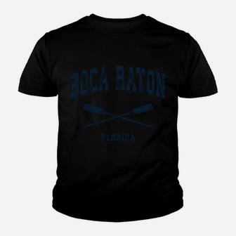 Boca Raton Florida Vintage Nautical Crossed Oars Navy Sweatshirt Youth T-shirt | Crazezy