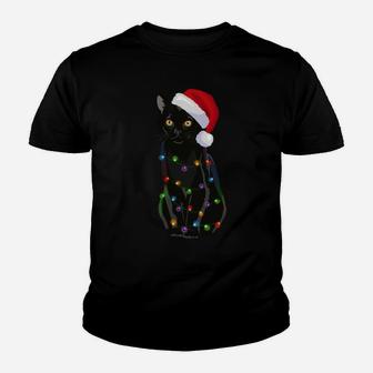 Bombay Cat Christmas Lights Xmas Cat Lover Santa Hat Sweatshirt Youth T-shirt | Crazezy UK