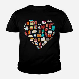 Book Lover Heart Shape Reading Club Librarian Bookworm Gift Youth T-shirt | Crazezy