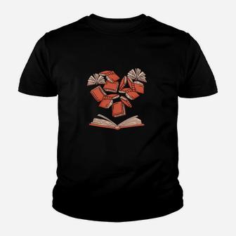 Book Reading Heart Shaped Valentines For Readers Youth T-shirt - Monsterry