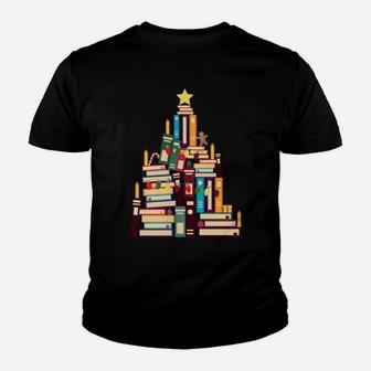 Booklovers Christmas Book Tree Youth T-shirt | Crazezy