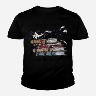 Books Cats Life Is Sweet Cat Book Lovers Reading Book Sweatshirt Youth T-shirt | Crazezy DE