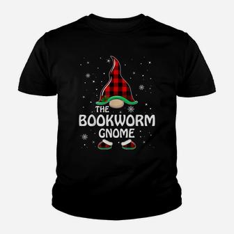 Bookworm Gnome Buffalo Plaid Matching Family Christmas Youth T-shirt | Crazezy