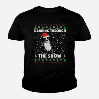 Border Collie Dabbing Through The Snow Ugly Xmas Gift Youth T-shirt - Monsterry DE