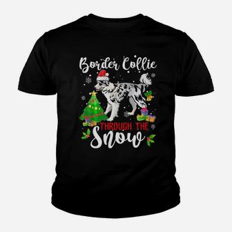 Border Collie Through The Snow Funny Border Collie Xmas Youth T-shirt - Monsterry DE