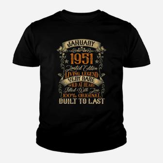 Born In January 1951 Vintage 70 Years Old 70Th Birthday Youth T-shirt | Crazezy
