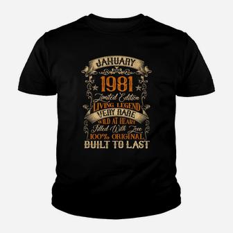 Born In January 1981 Vintage 40 Years Old 40Th Birthday Youth T-shirt | Crazezy