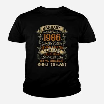 Born In January 1986 Vintage 35 Years Old 35Th Birthday Youth T-shirt | Crazezy